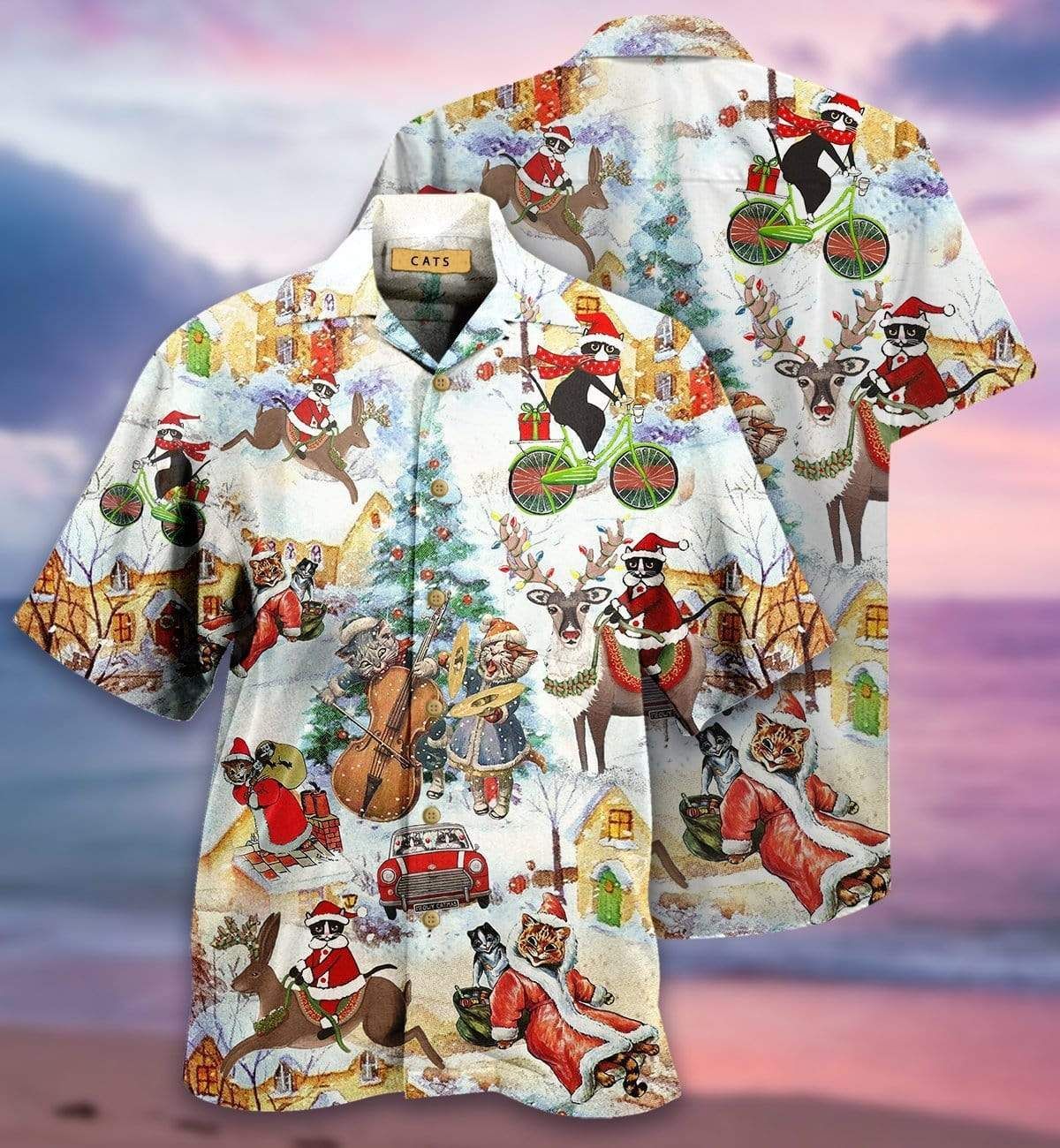 Black Cat Under Christmas Day Hawaii Aloha Shirts Ha50160