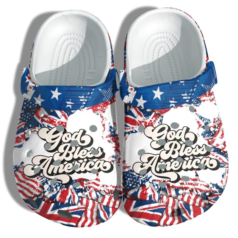 God Bless America 4Th Of July Shoes Gift Women – Vintage England Uk Love Usa Proud America Flag Shoes Birthday Gift