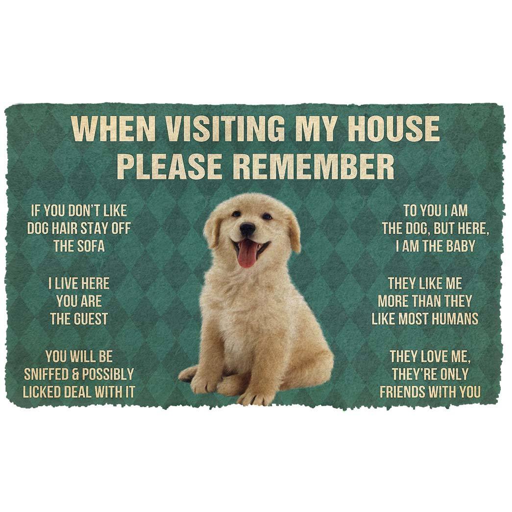 Gearhumans 3D Please Remember Golden Retrievier Puppy Dogs House Rules Custom Doormat