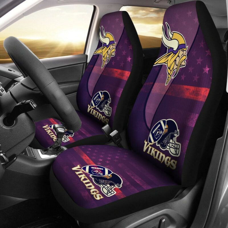 Minnesota Vikings American Football Team  Viking Head Rugby Ball And Black Helmet Symbol Car Seat Covers