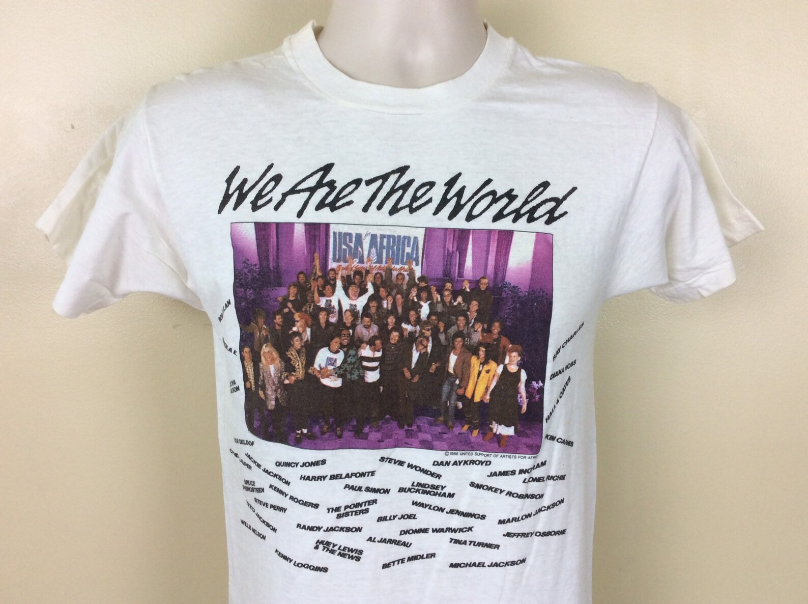 Vtg 1985 We Are The World T Shirt 80S Africa Michael Jackson Bruce Springsteen Bob Dylan Cyndi Lauper