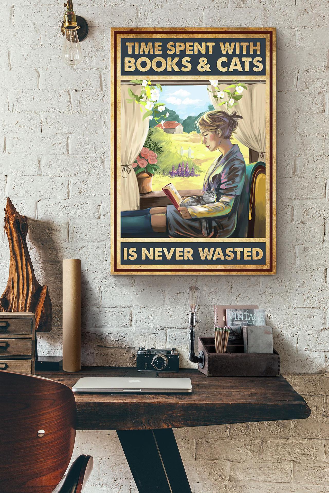 Time Spent With Books And Cats Is Never Wasted Country View Canvas And Poster, Canvas Prints, My Poster Wall, Canvas Wall Art, Wall Decor Visual Art, Halloween Gift, Happy Halloween