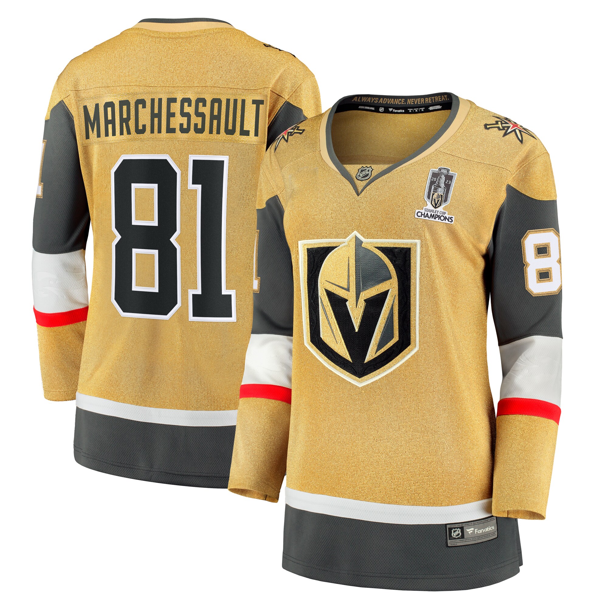 Women's Vegas Golden Knights Jonathan Marchessault Gold 2023 Stanley Cup Champions Home Breakaway Player Jersey