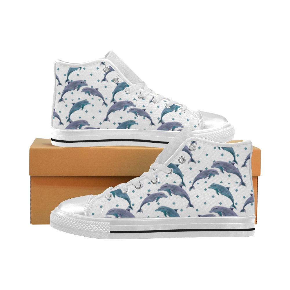 Dolphins pattern dotted background Women’s High Top Shoes White