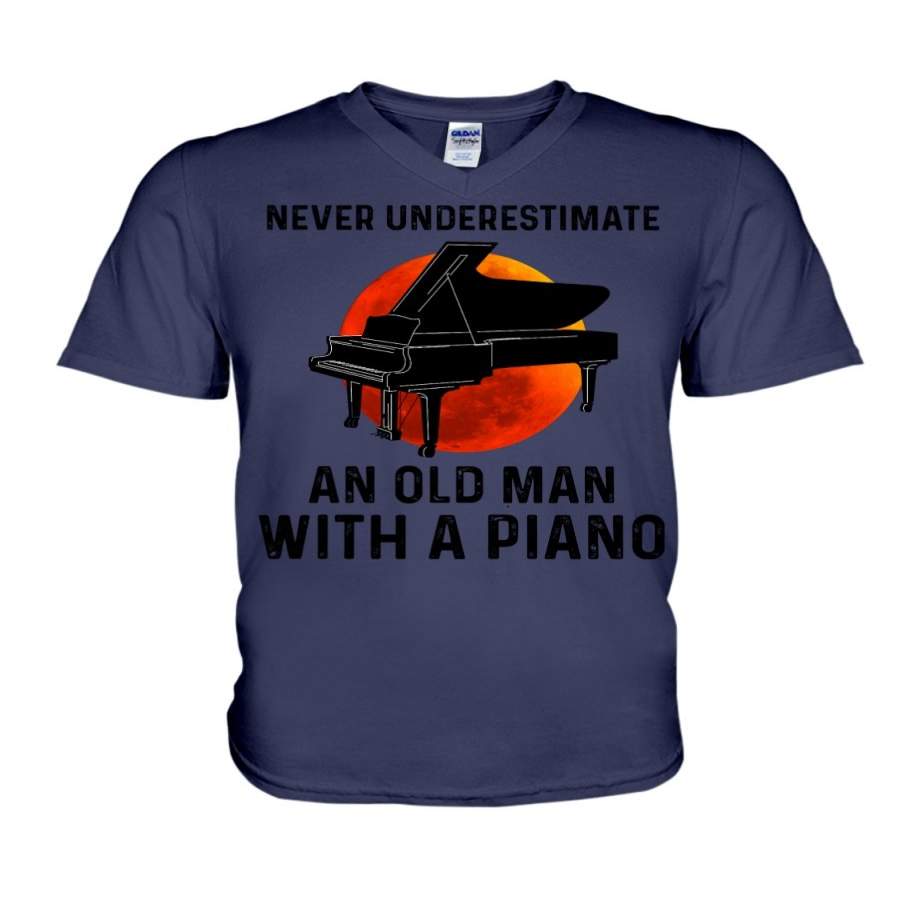 Never Underestimate An Old Man With A Piano Gift For Piano Lovers Guys V-Neck