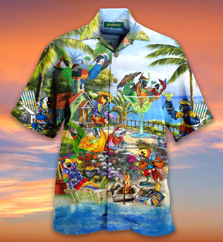 Parrot Beach House Party Cocktail Palm Tree Island Hawaii Shirt Ha72346