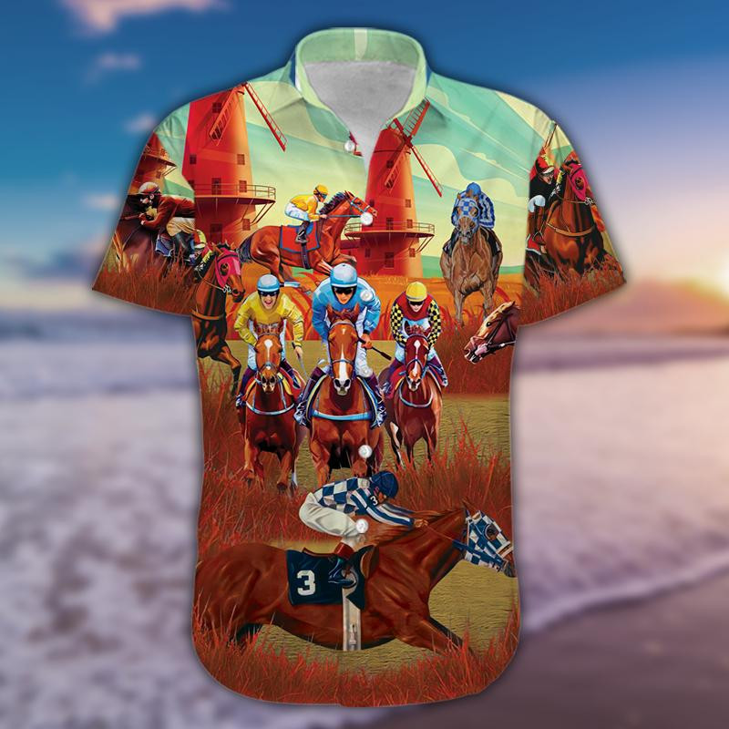 Horses Racing On Pasture Unisex Hawaii Aloha Shirts Ha44484