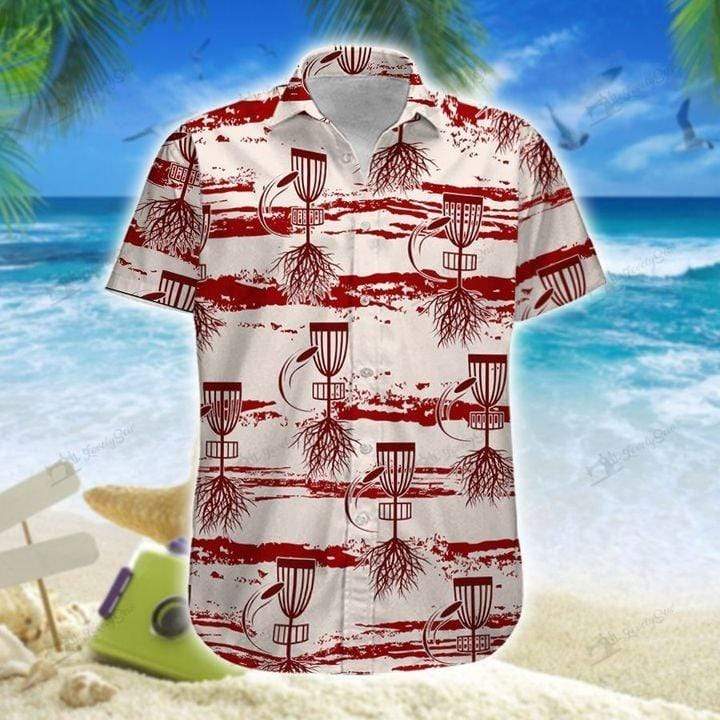 White Red Disc Golf Pattern Unisex Hawaiian Shirts – Beach Shorts