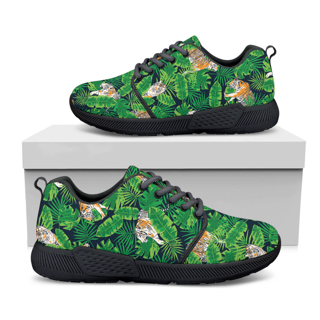 Tropical Tiger Pattern Print Black Athletic Shoes