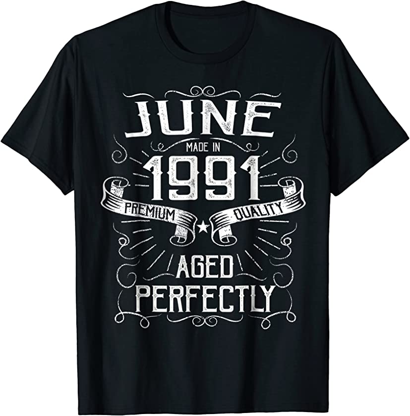 Vintage June Made in 1991 T-Shirt 27th Birthday Gift Tee