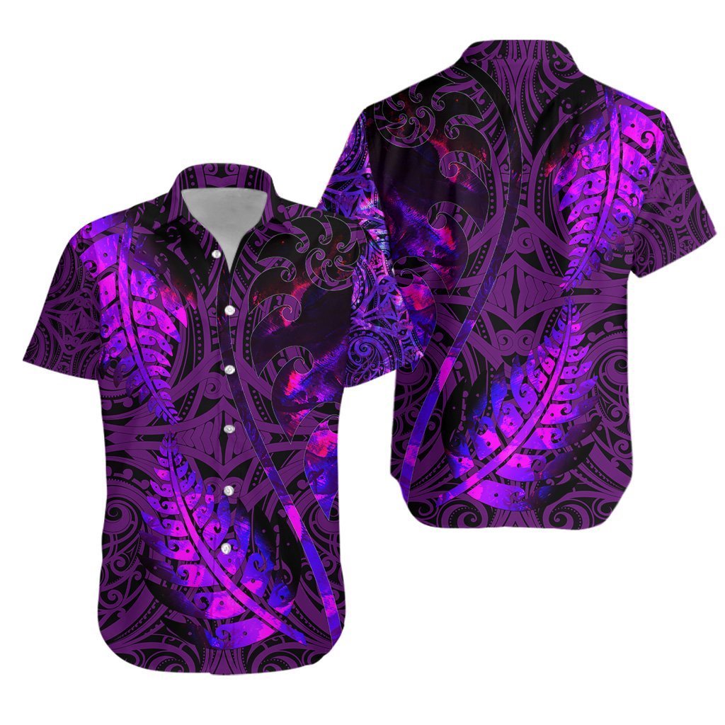 Aotearoa Maori Hawaiian Shirt Silver Fern Koru Vibes Purple