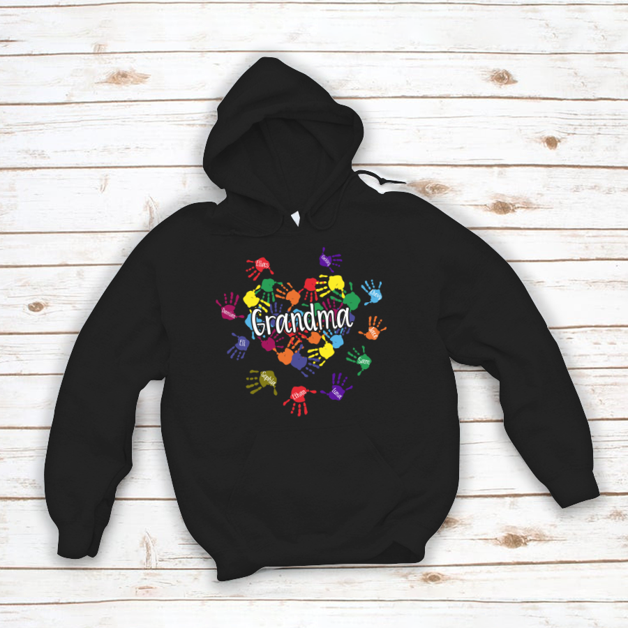 Grandma And Grandkids Heart Colorful Hands Art Hoodie