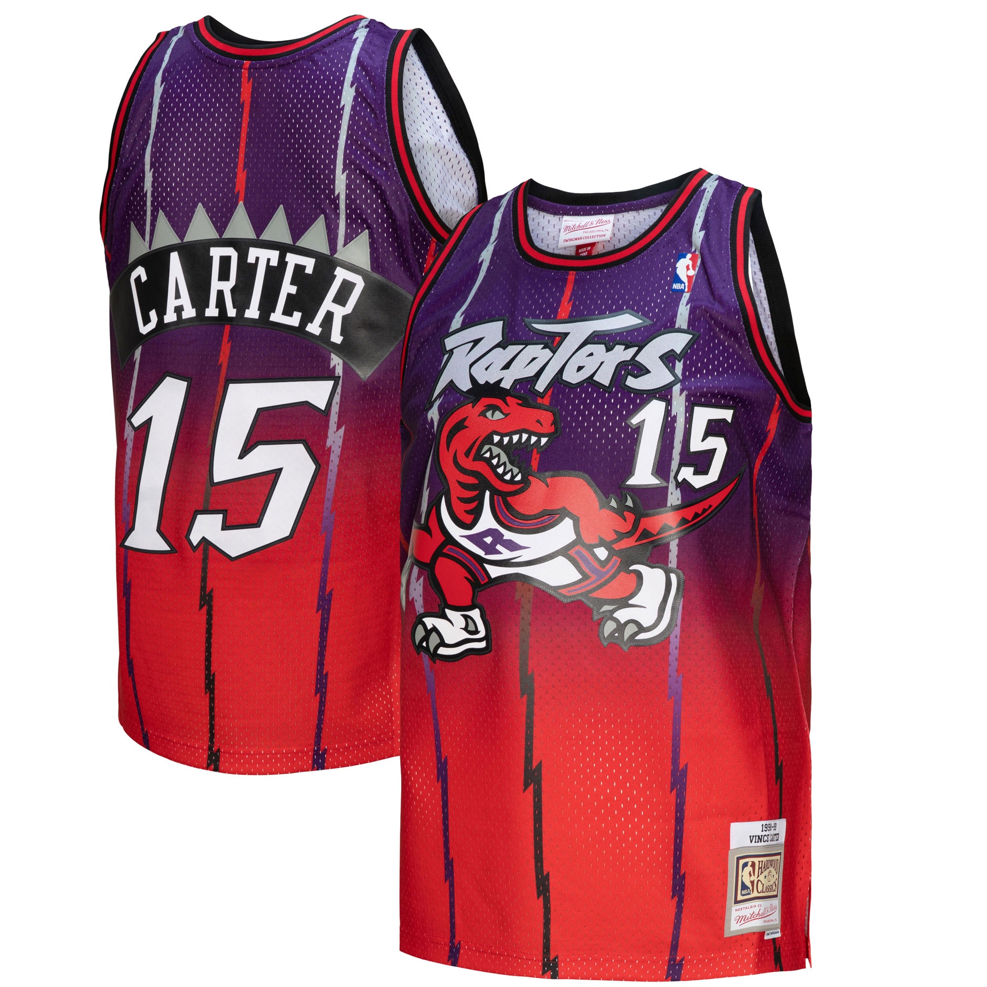 Men's Mitchell & Ness Vince Carter Red/Purple Toronto Raptors 1998/99 Hardwood Classics Fadeaway Swingman Player Jersey