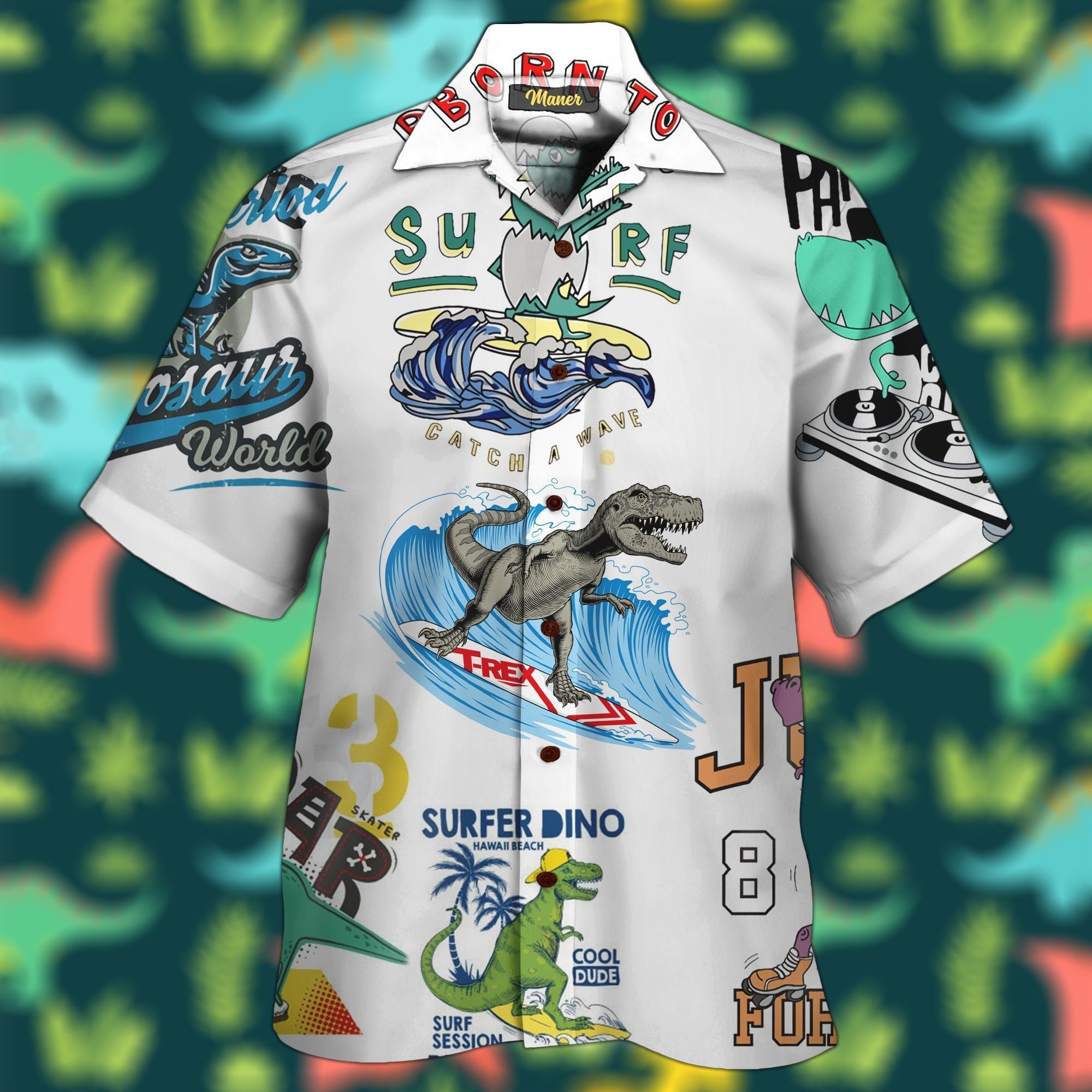 Dinosaur Hawaii Shirt Surfing Surfer Dino White Aloha Ha57549