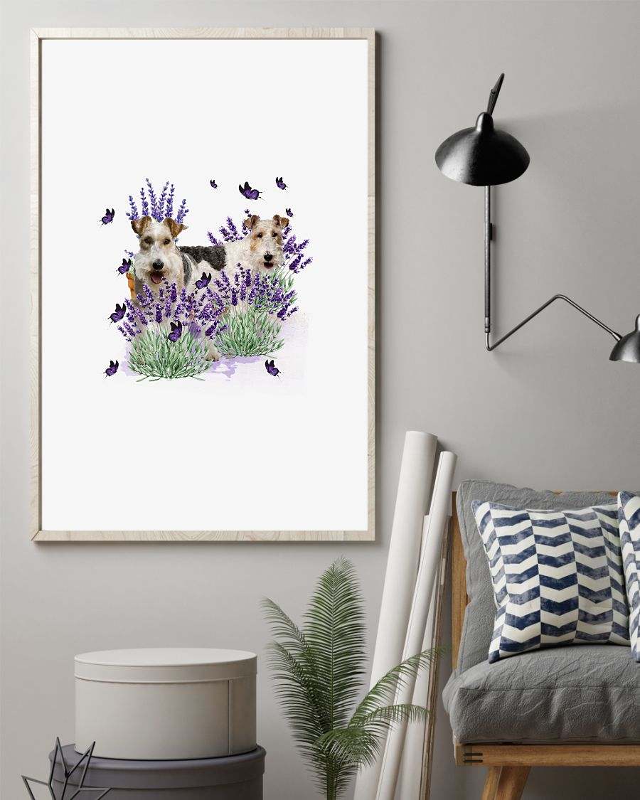Fox Terrier with lavender flower poster