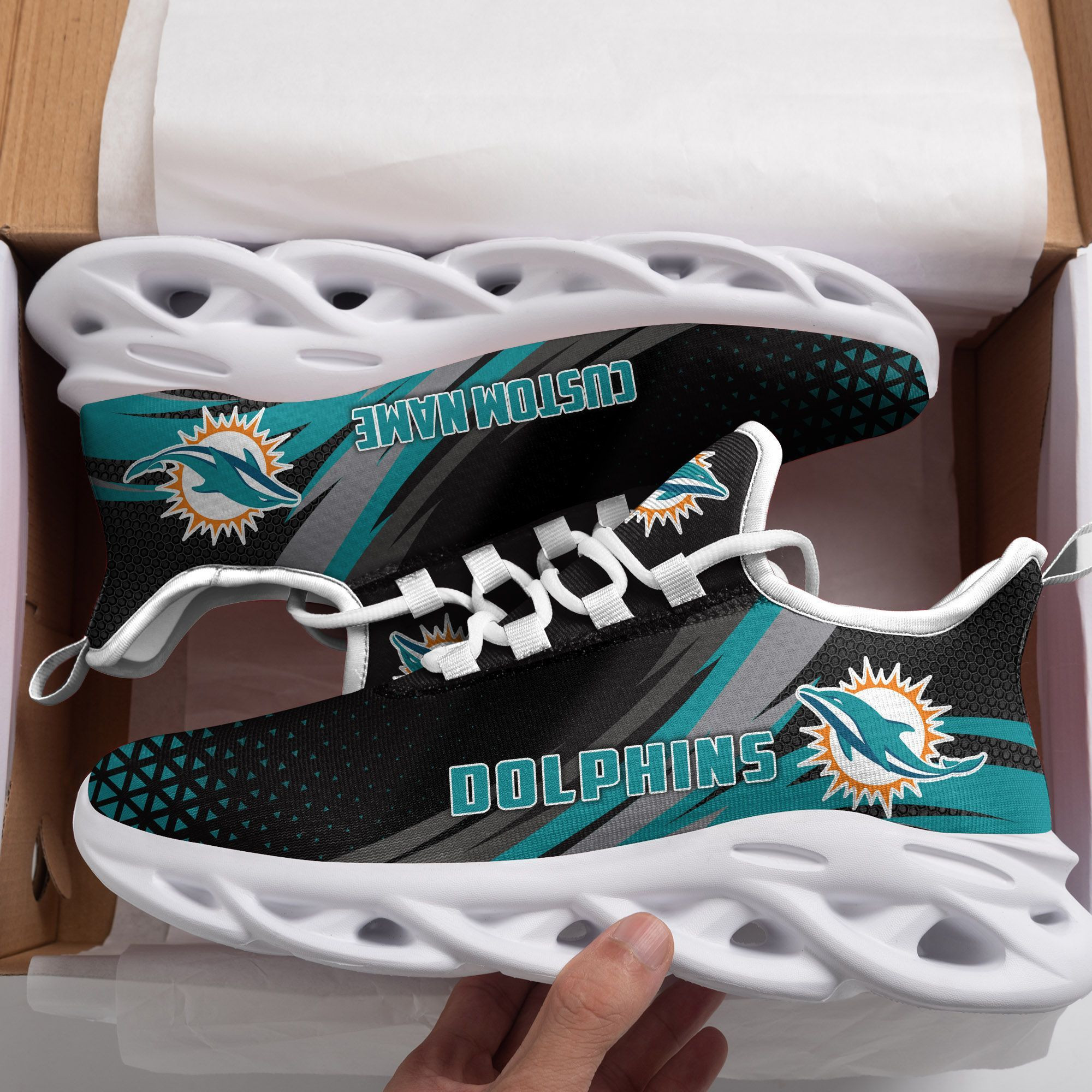 Miami Dolphins Triangle Custom Personalized Max Soul Sneakers Running Sports Shoes For Men Women Football Fanfootball Fan