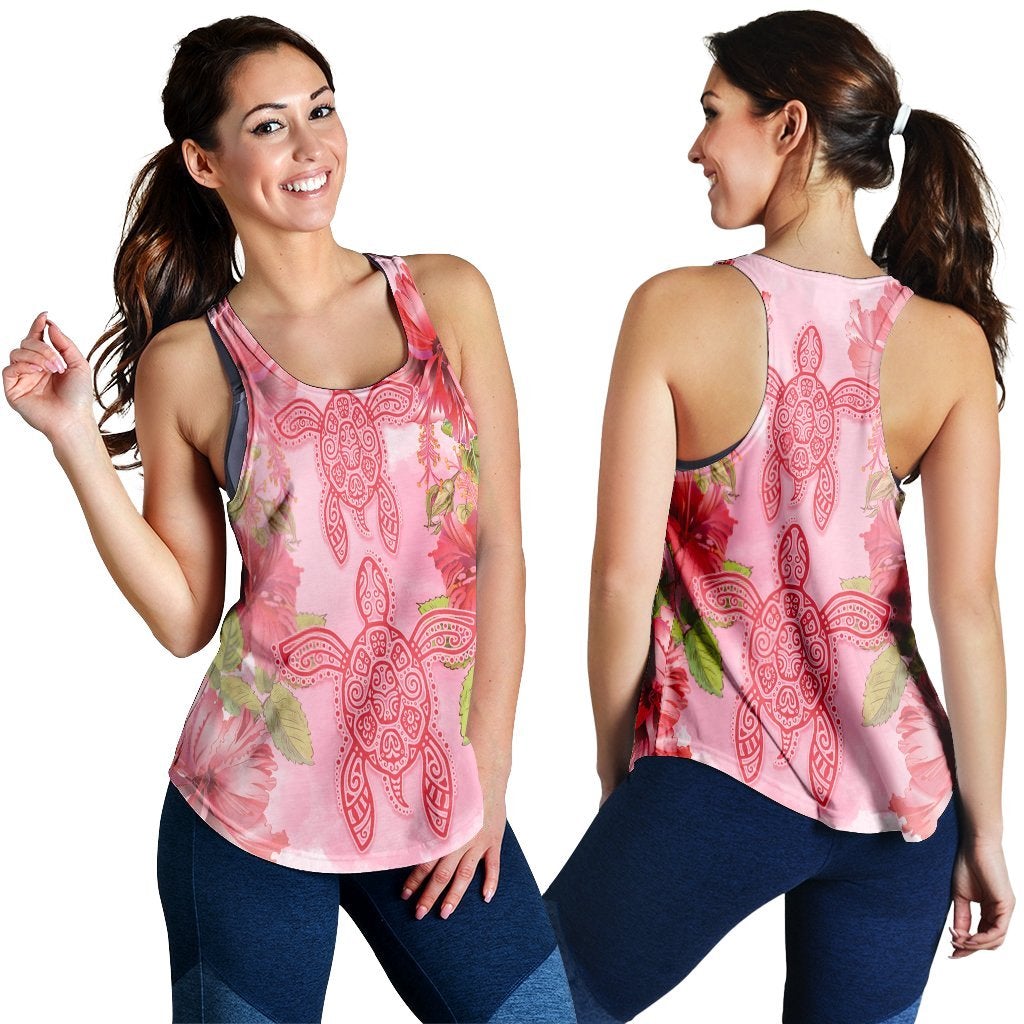 Hawaiian Turtle Hibiscus Racerback Tank Pink Style Ah Ha96865