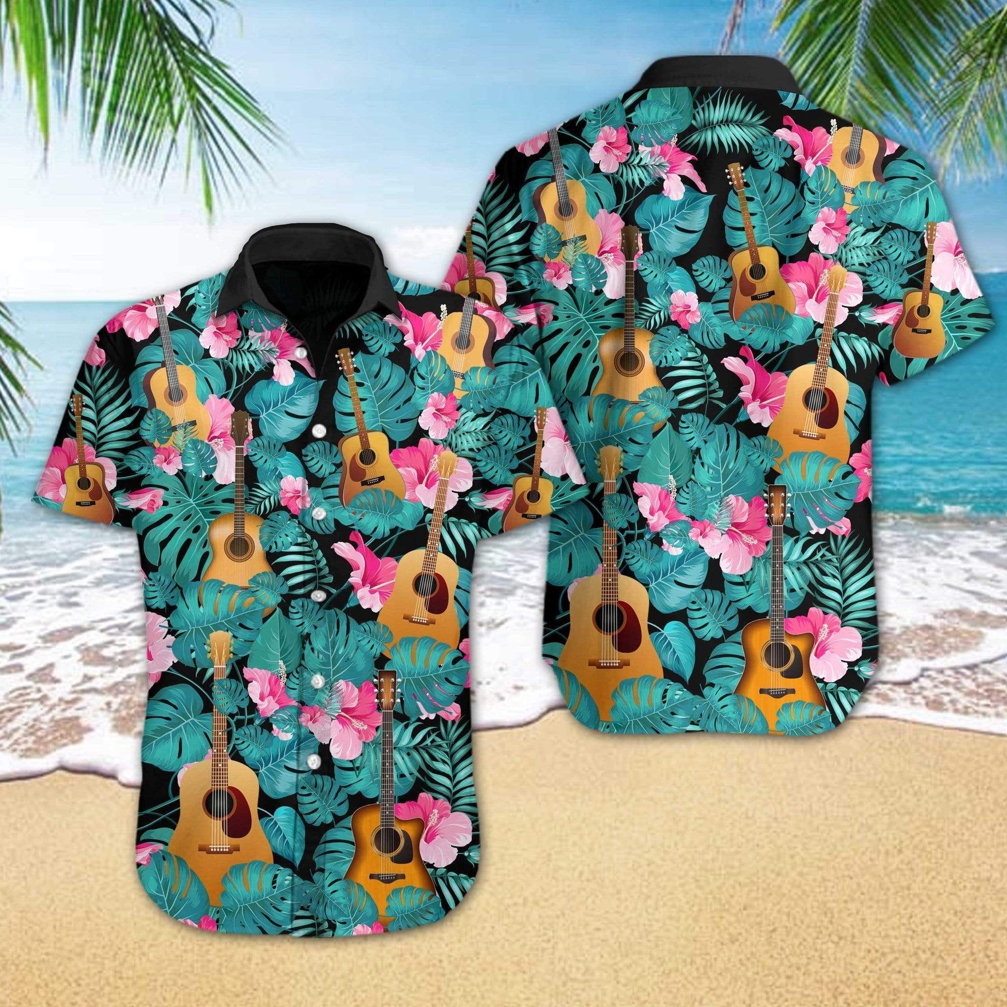 Find Guitar Hibiscus Tropical Full Hawaii Shirts Ha104637