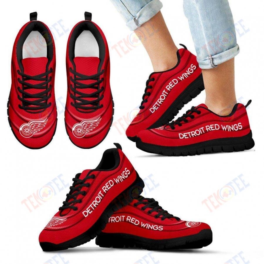 Mens Womens Detroit Red Wings Sneakers Wave Red Floating Pattern Running Shoes For Men Women TDT495