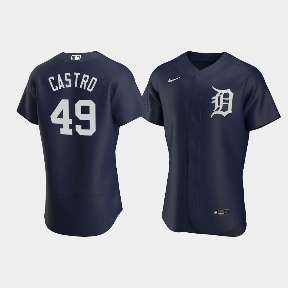 Willi Castro 49 Detroit Tigers Team Logo Navy Alternate Jersey