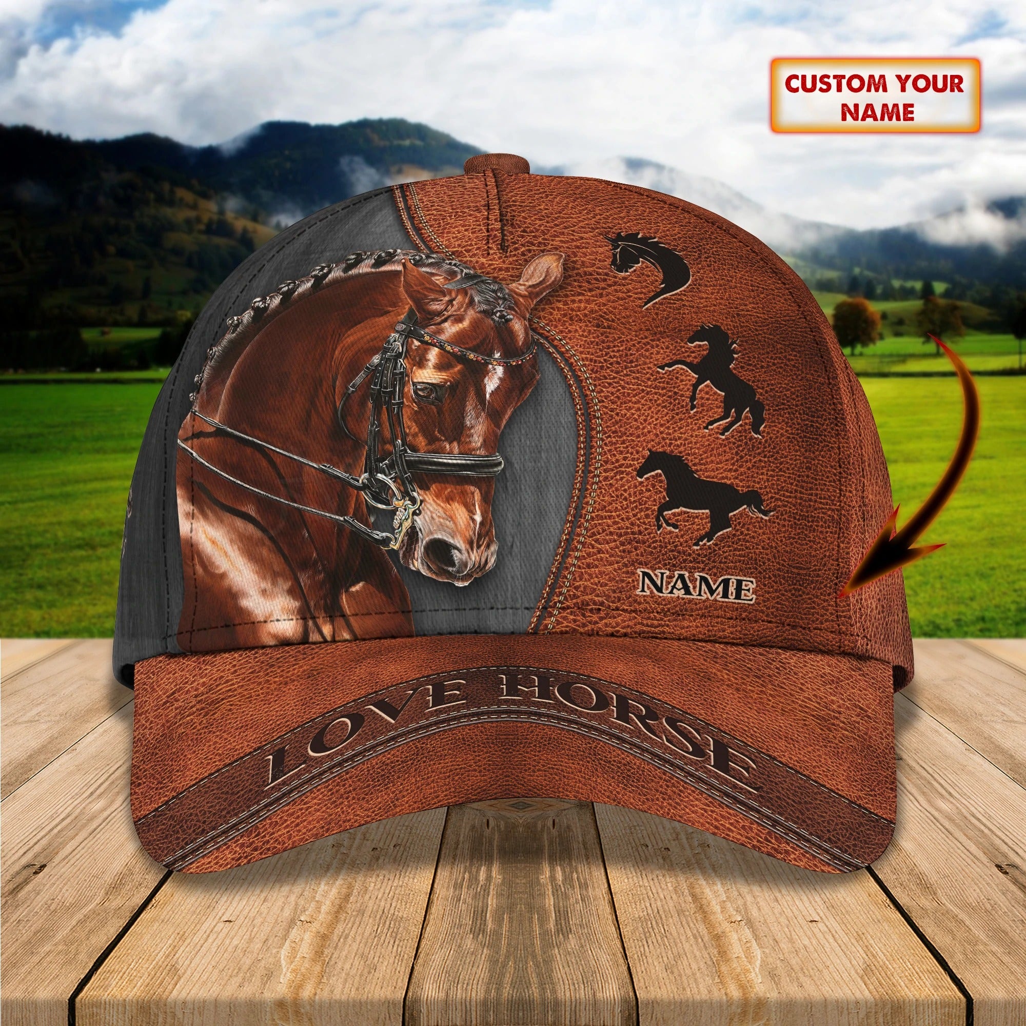 Custom Name Brown Horse Equestrian Printing Baseball Cap Hat, 3D Baseball Horse Caps