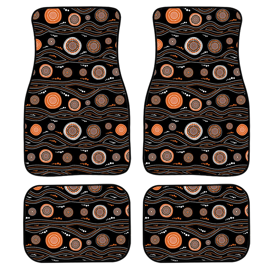 White And Orange Aboriginal Dot Print Front And Back Car Floor Mats, Front Car Mat