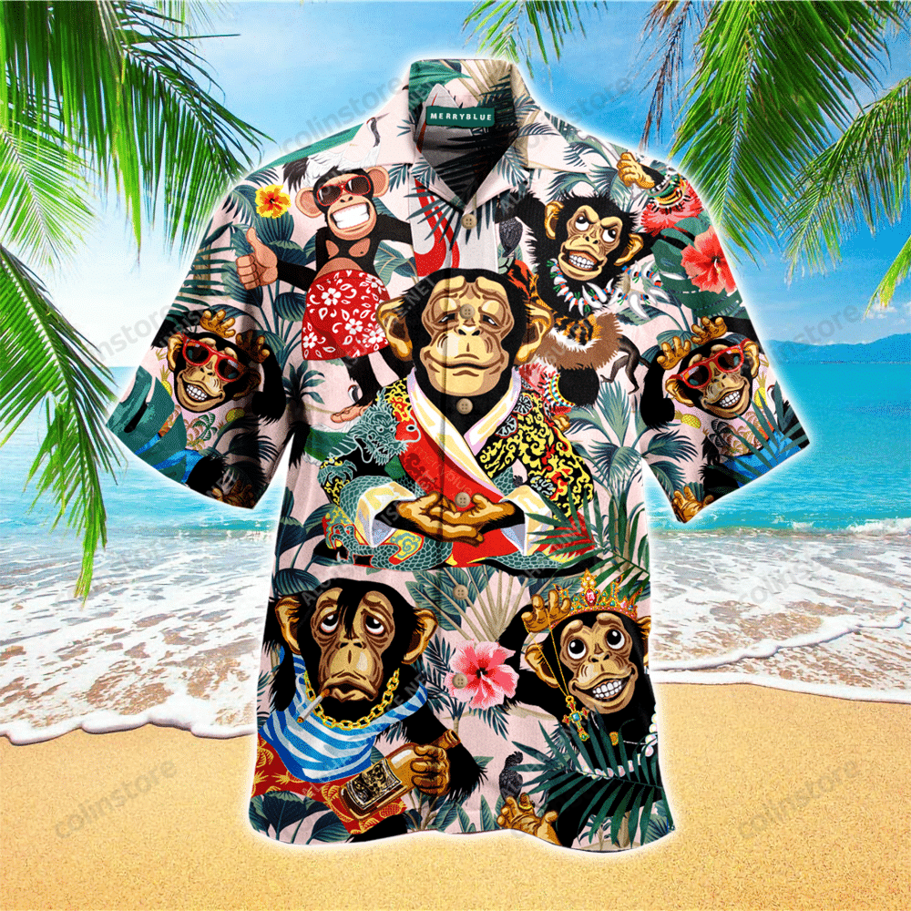 Monkey Mens Hawaii Button Up Shirt Aloha Ha18059