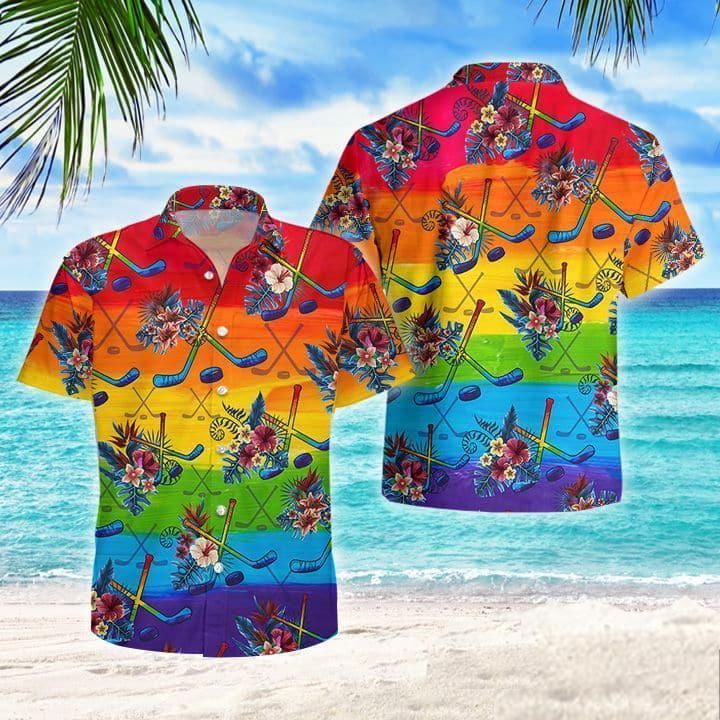 Lgbt Proudhockey Flowers Tropical Hawaii Aloha Shirts Ha4330