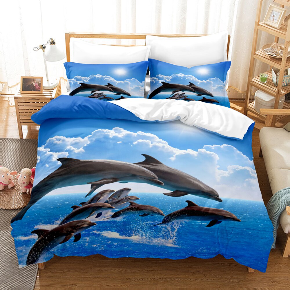 Dolphin Shark Bedding Set Single Ocean Fish Bed Set Bedroom Duvetcover Sets 3D Print 15 Duvet Covers