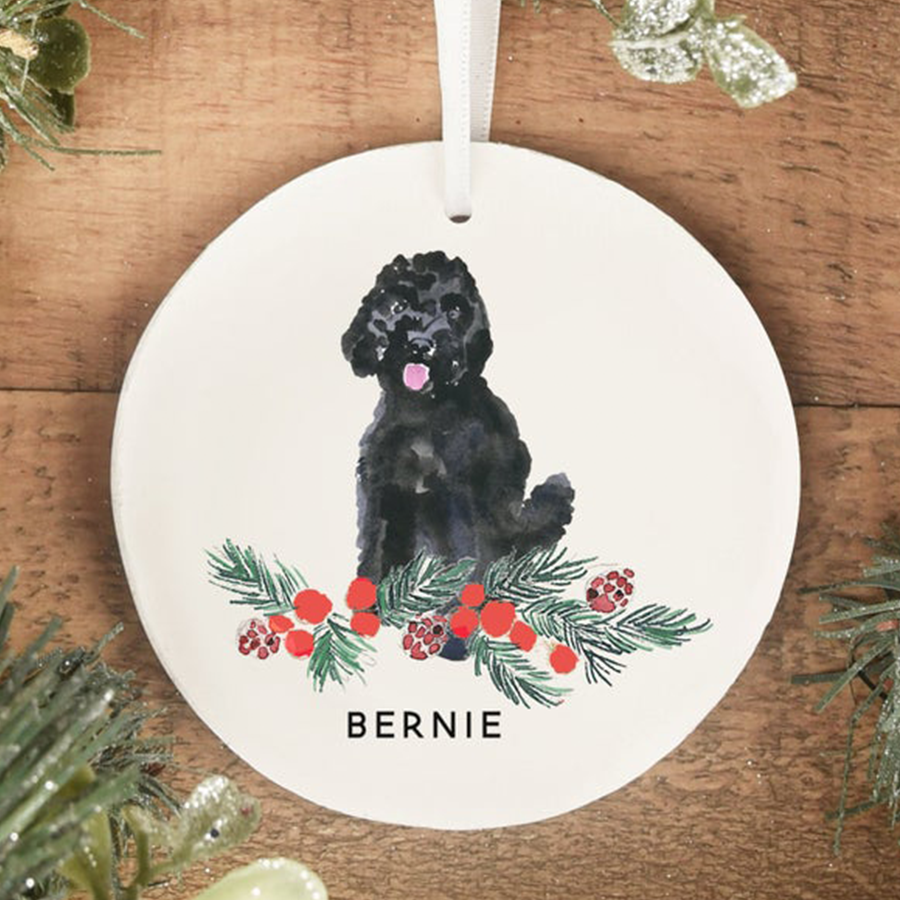 Black Labradoodle Ornament, Dog Gift