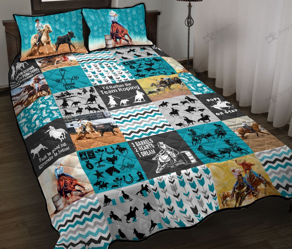 A mix of Barrel Racing, Team Roping and Breakaway Quilt Bed Set & Quilt Blanket DVE20111609-DVQ20111609