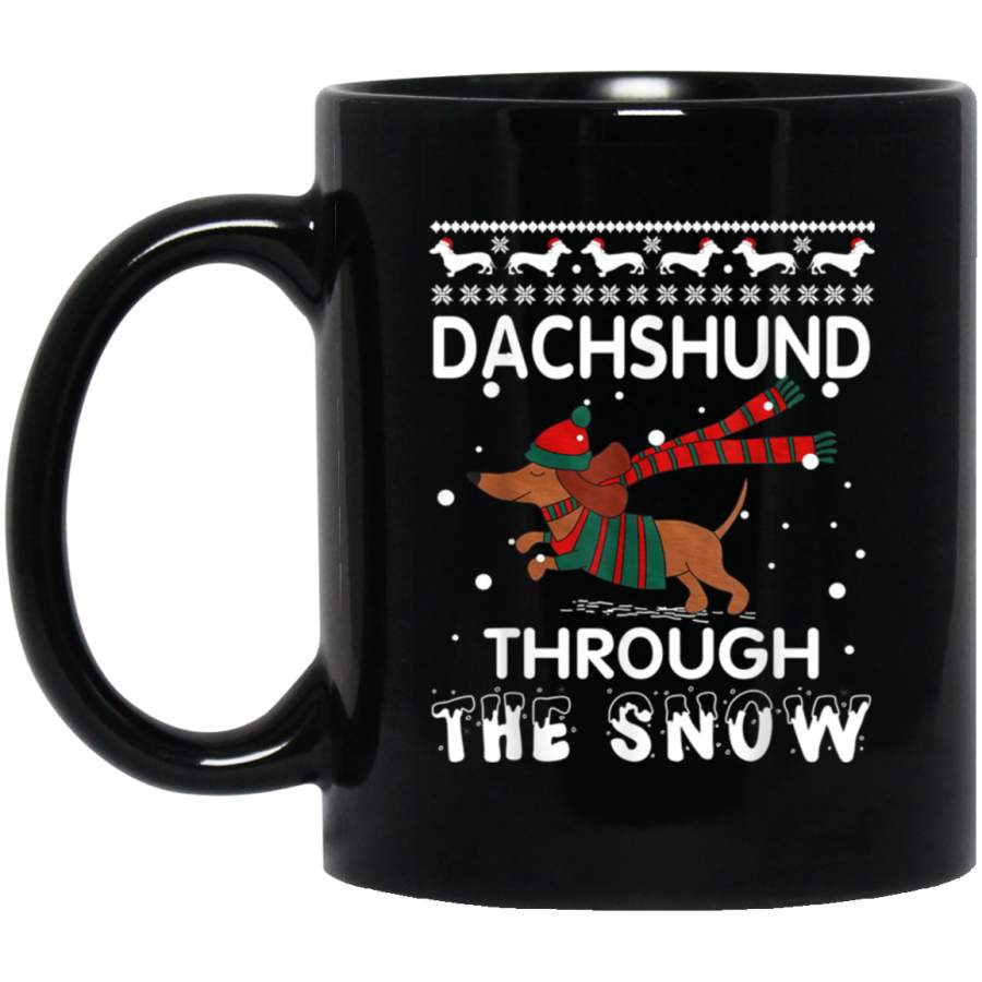 Ugly Christmas Sweater Dachshund Dog In The Snow holiday 11 oz 15 oz Mug Black