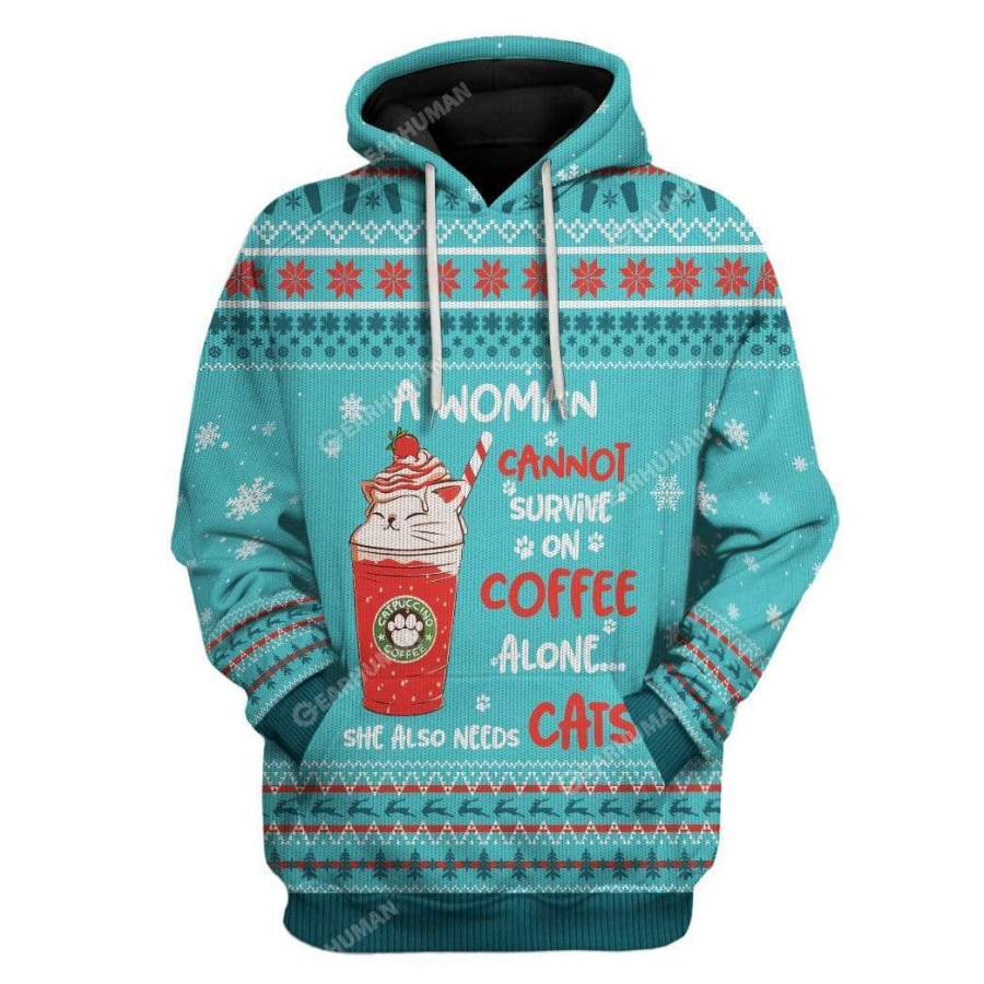 Ugly Christmas Coffee & Cat Custom T-Shirts Hoodies Apparel