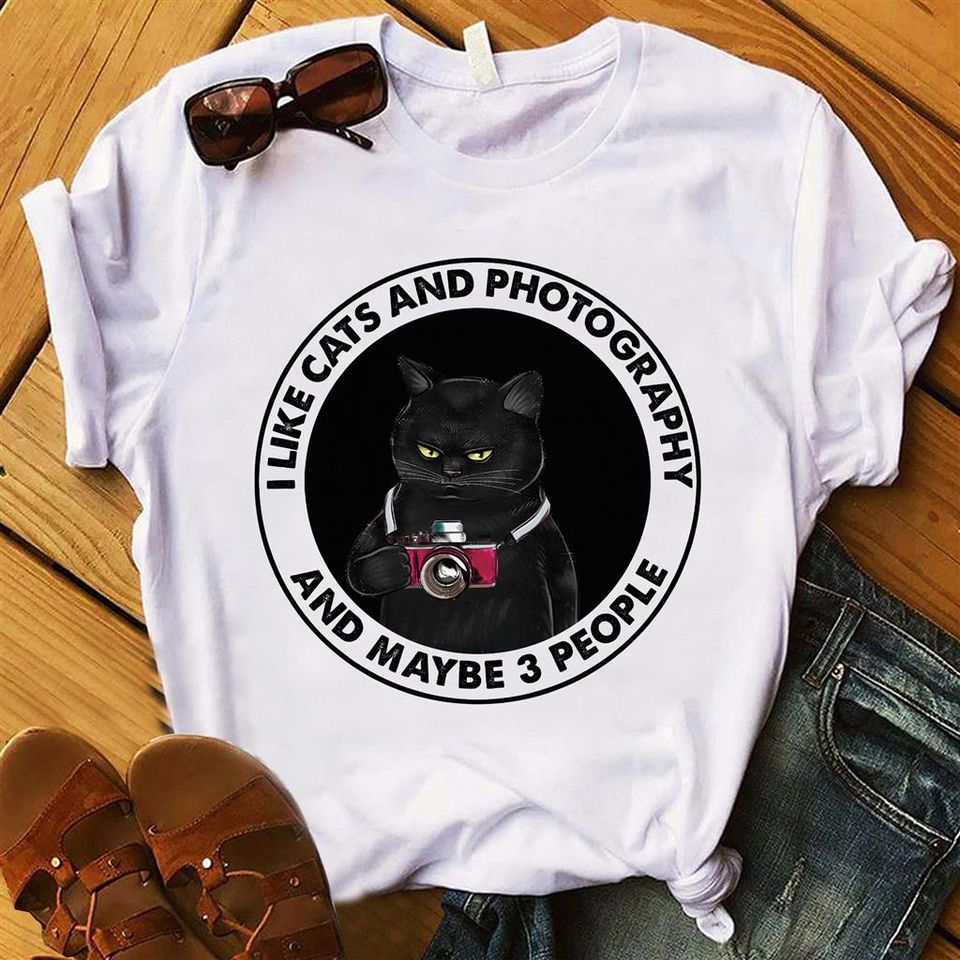 Black Cat I Like Cats And Photography And Maybe 3 People Gift Standard/Premium T-Shirt