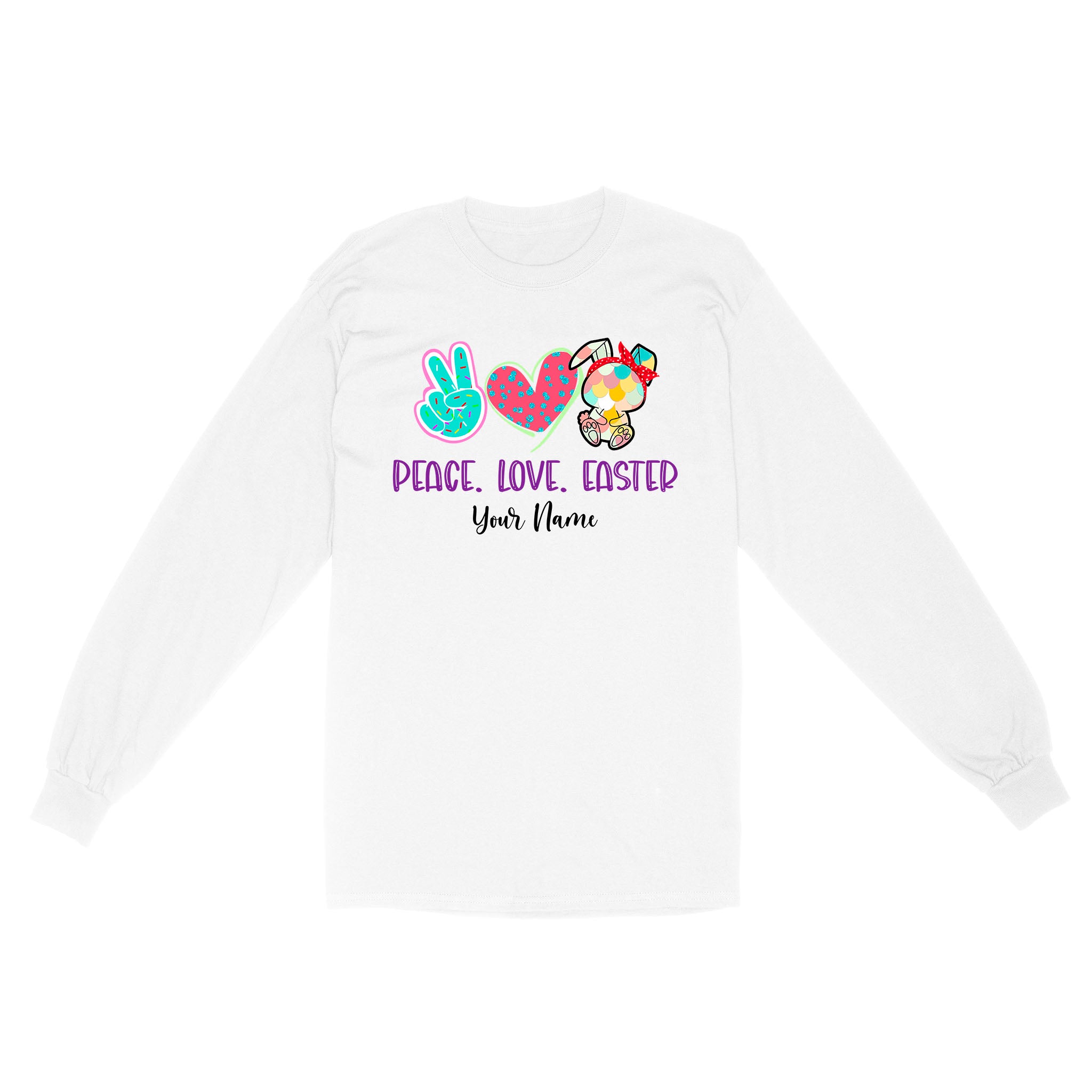 Peace Love Easter Personalized Shirt, Easter Bunny Sublimation Long Sleeve Gift For Easter Day, Happy Easter – Tnn175