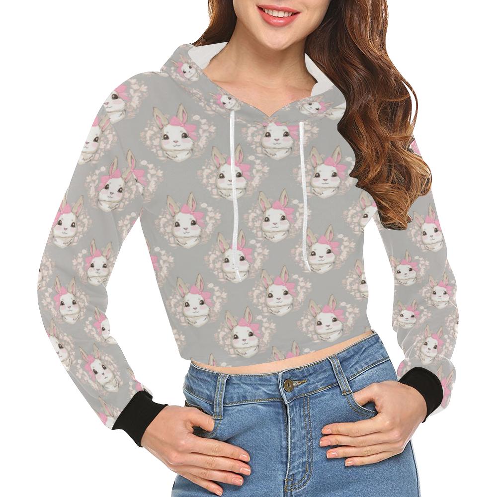 Rabbit Pattern Print Design Rb07 Women Cropped Hoodie