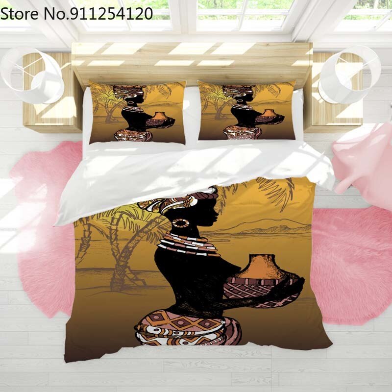 Tribe National Style Cartoon African Woman Bedding Set Duvet Covers Pillowcases Bedding Sets Bedclothes Bed Cover