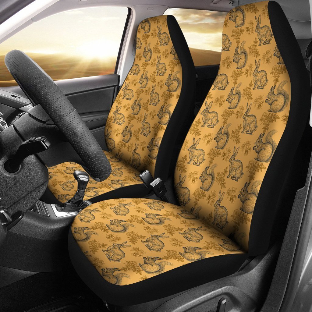 Squirrel Rabbit Pattern Print Seat Cover Car Seat Covers Set 2 Pc, Car Accessories Car Mats