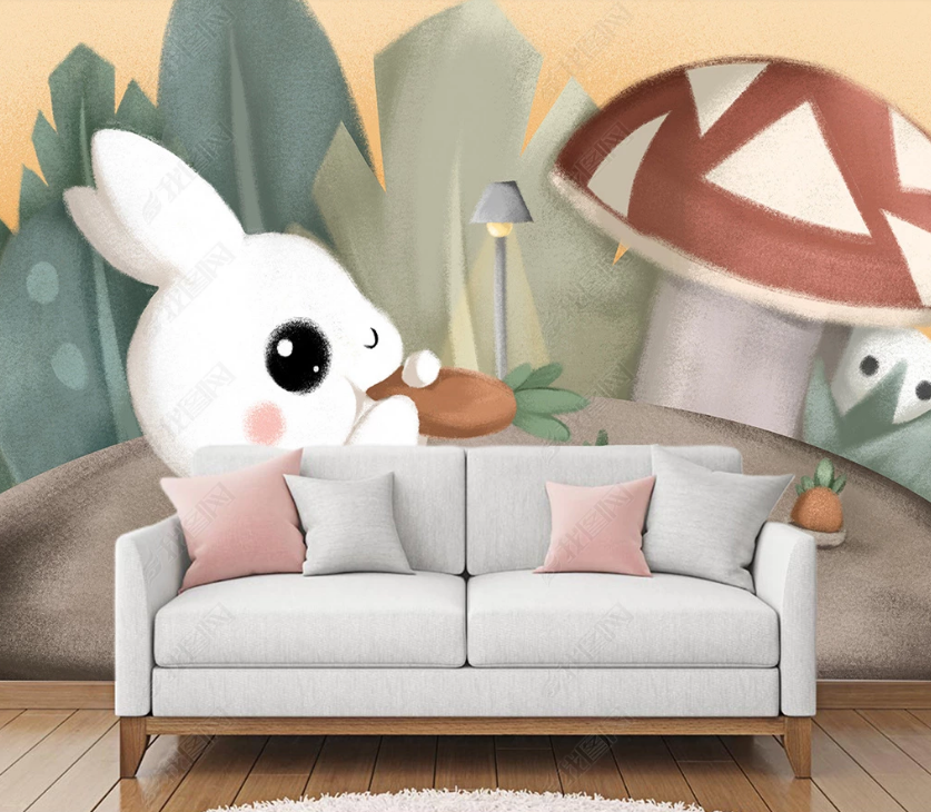 3D Hand Drawn Mushroom Animal Rabbit Wall Mural Wallpaper Lqh 89