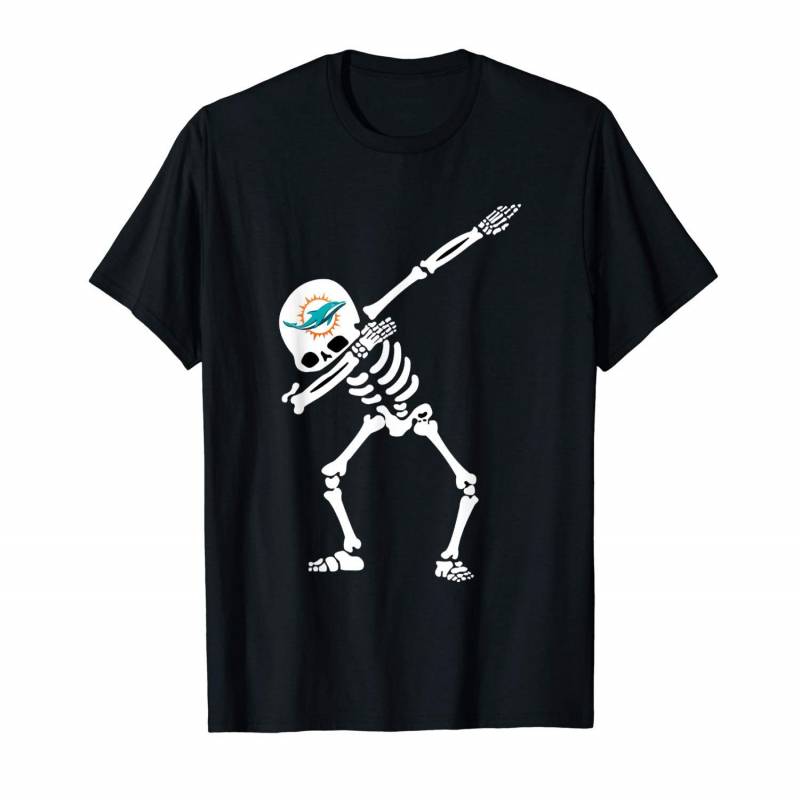 Halloween Dabbing Skeleton Football Team Miami-dolphin Fan T-shirt