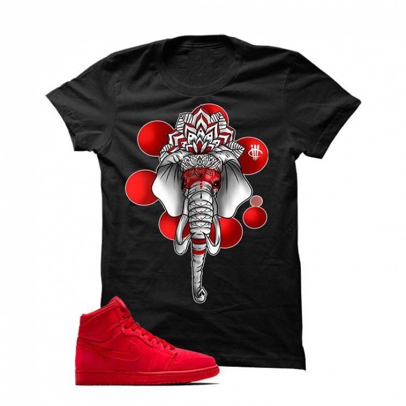 Jordan 1 Retro High Red Suede Black T Shirt (Elephant)