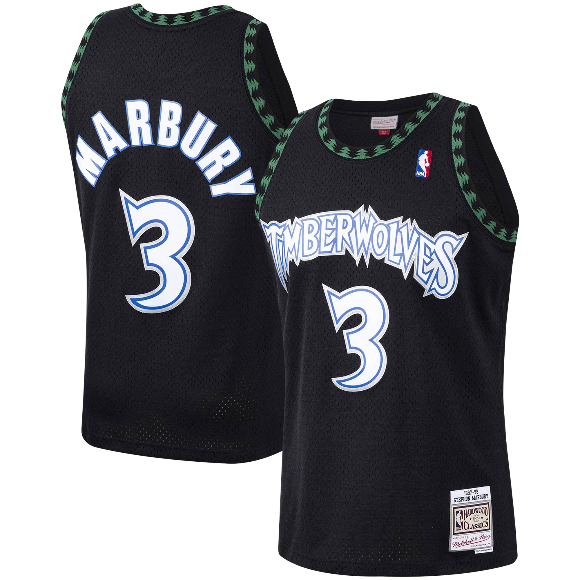 Men's Mitchell & Ness Stephon Marbury Black Minnesota Timberwolves 1997-98 Hardwood Classics Swingman Player Jersey