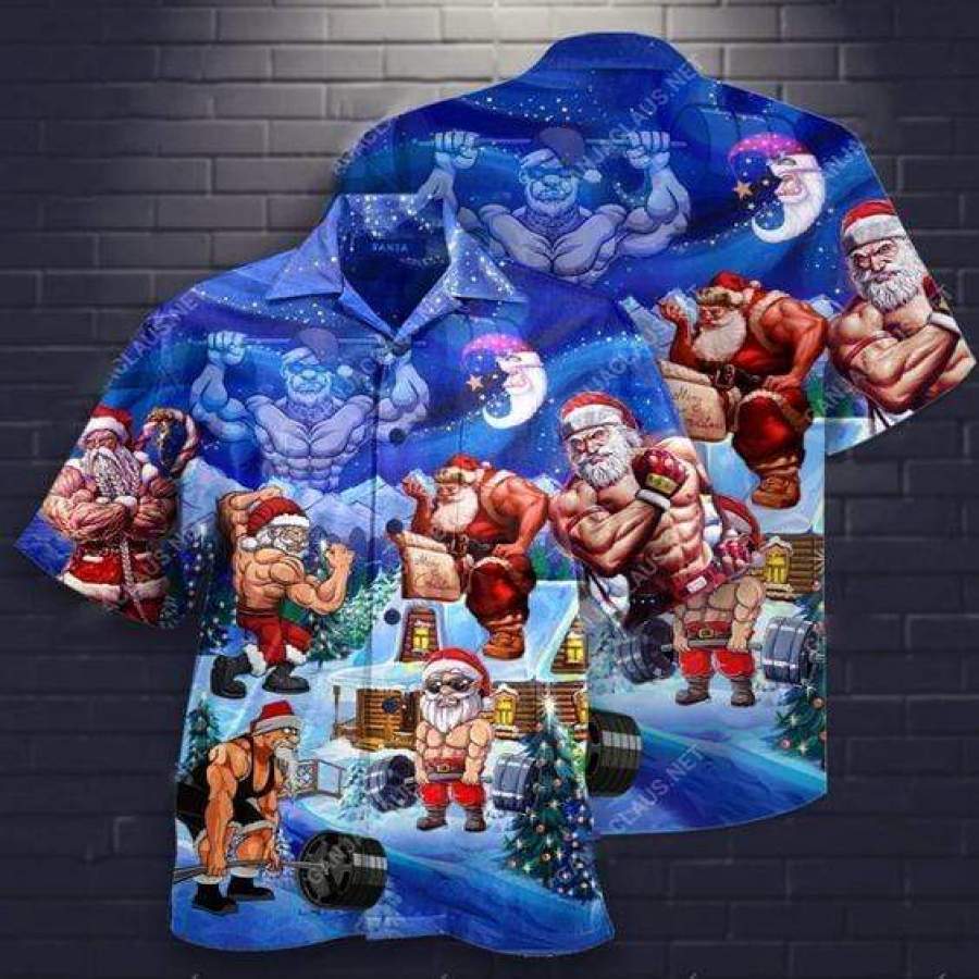 Hawaii Aloha Shirts Christmas Workout Santa Muscle Ha79768