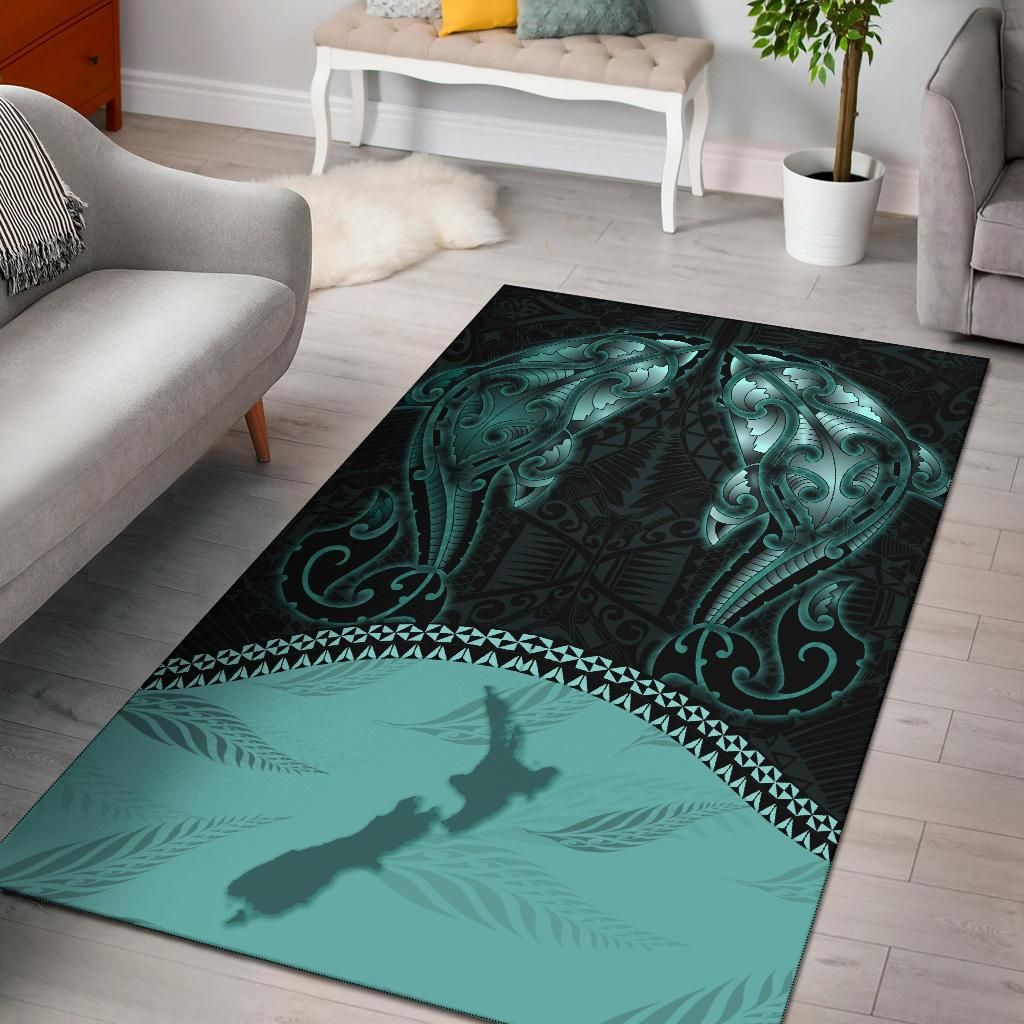 Maori Maui Dolphins Rug, Whakakotahi I Te Aroha Turquoise K5