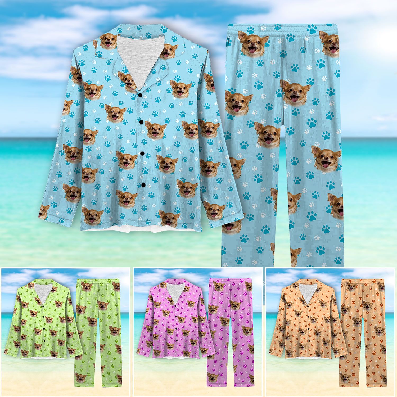 Women’s Long Sleeve Pajama – Custom Photo Dog D25024