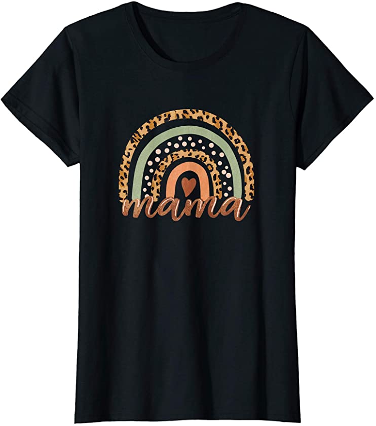 Womens Mama Rainbow Leopard Boho Aesthetic Chic T-Shirt