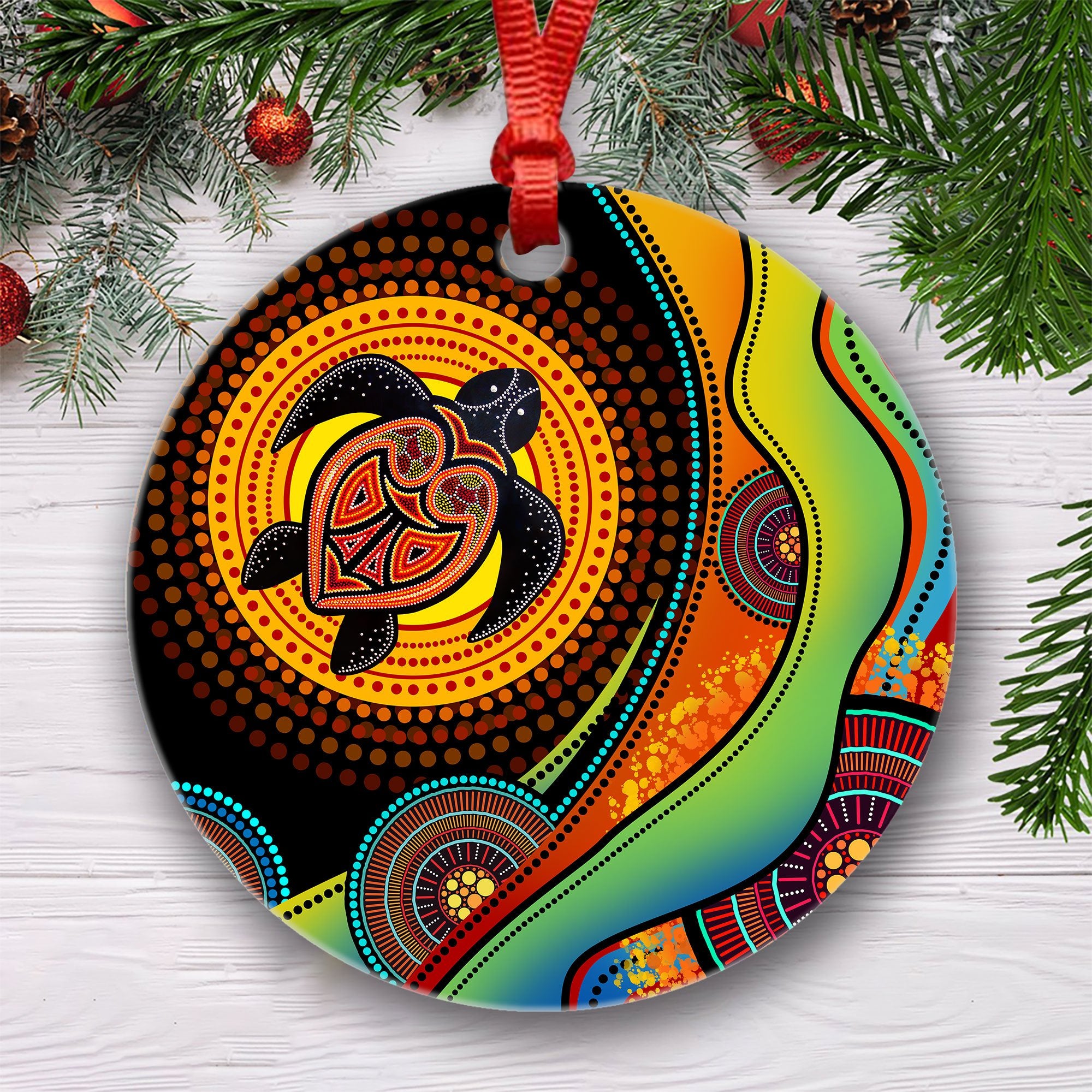 Aboriginal Art Green Turtle Christmas Ornaments