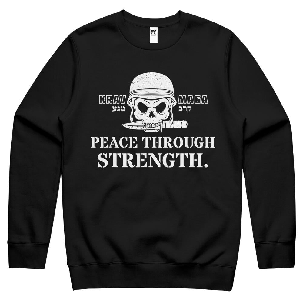 Krav Maga Hebrew Symbol Skull Army Peace Through Strength Crewneck Sweatshirt