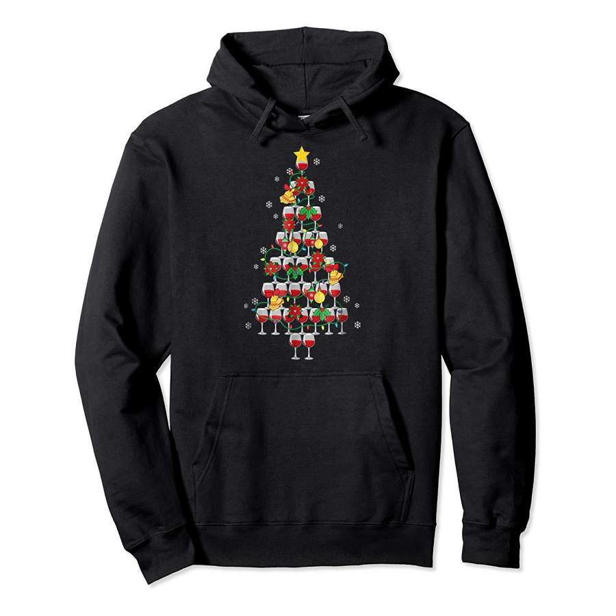 Wine Glass Christmas Tree Funny Holiday Gift Hoodie Premium Tee