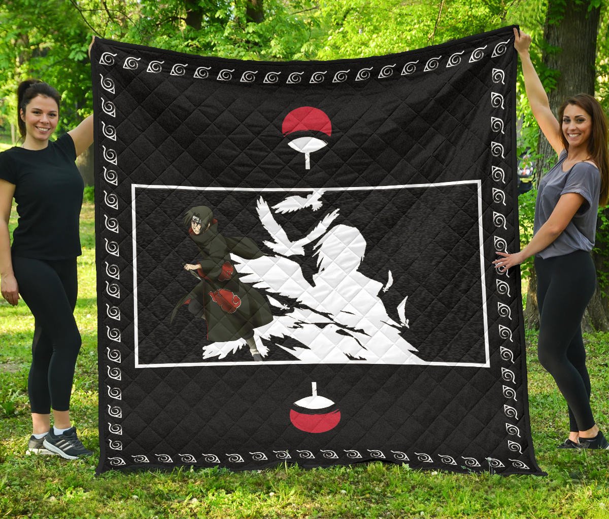 Naruto Anime Itachi Uchiha White Silhouette Crow Faded Premium Quilt Blanket